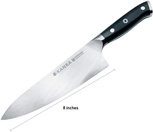 KANKA Professional 8 inch Chef Knife – High Grade 1.4116 Stainless Steel, Ultra-Premium G-10 Fiberglass Handle, Premium Wood Sheath Included – Essential Kitchen Knife for Chefs