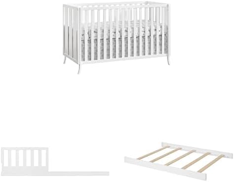 Oxford Baby 3 PC Nursery Set Arlie 4 in 1 Convertible Island Crib White, Arlie Toddler Guard Rail White Arlie Full Bed Conversion Kit White