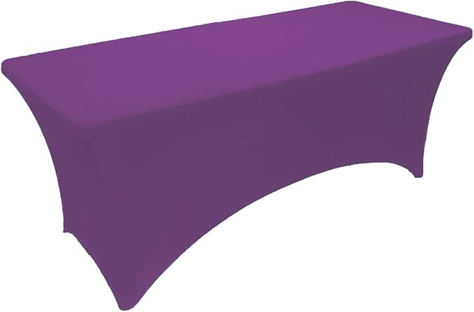 2 Pack 8FT Purple Spandex Tablecloth Stretch Fitted Table Cover for Rectangular Table Event, Wedding, Banquet and Parties