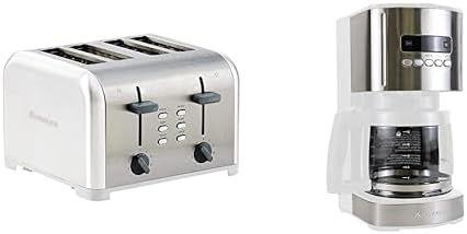 Kenmore 4-Slice Toaster, White Stainless Steel + Kenmore Coffee Maker 12 cup Drip Coffee Machine, Stainless Steel and White