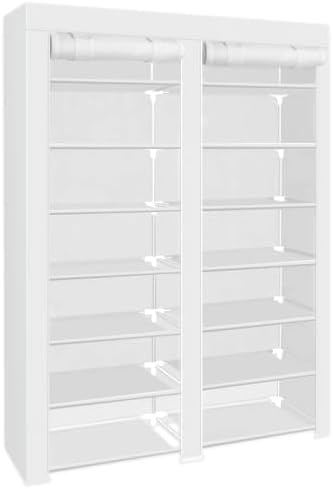 ERONE Shoe Rack Storage Organize, 28 Pairs Portable Double Row with Nonwoven Fabric Cover Shoe Shelf Cabinet for Closet (White)