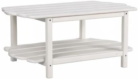 2 Tier Patio Table-White Outdoor Coffee Table Adirondack Balcony Table for Garden Pool