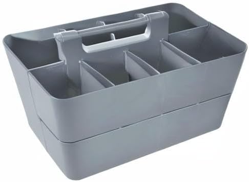2 PACK - Portable DIY 8 Dividers Durable Plastic Tote Tool & Supply Cleaning Caddy with Handle Made In USA (Orion Gray)