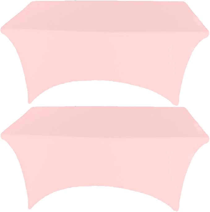 2 Pack 4FT Pink Spandex Tablecloth Stretch Fitted Table Cover for Rectangular Table Event, Wedding, Banquet and Parties