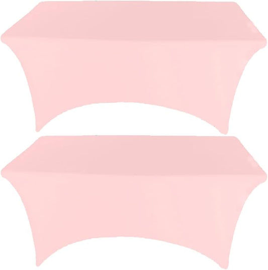 2 Pack 4FT Pink Spandex Tablecloth Stretch Fitted Table Cover for Rectangular Table Event, Wedding, Banquet and Parties