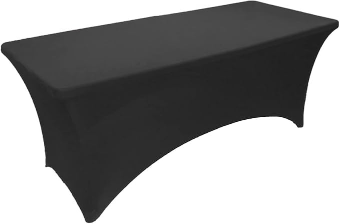 2 Pack 8FT Black Spandex Tablecloth Stretch Fitted Table Cover for Rectangular Table Event, Wedding, Banquet and Parties