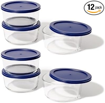 12-Piece Glass Food Storage Containers Set (6 Containers + 6 BPA-Free Lids) | 4-Cup, Leakproof | Microwave, Freezer, Oven & Dishwasher Safe | Ideal for Meal Prep & Pantry Organization