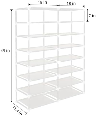 ERONE Shoe Rack Storage Organize, 28 Pairs Portable Double Row with Nonwoven Fabric Cover Shoe Shelf Cabinet for Closet (White)