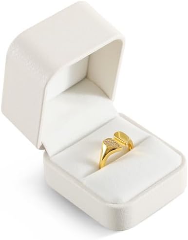 Ring Box Wedding Day, Leather Wedding Ring Box,Premium Engagement Ring Holder,Luxury Ring Display Case,White Jewelry Box