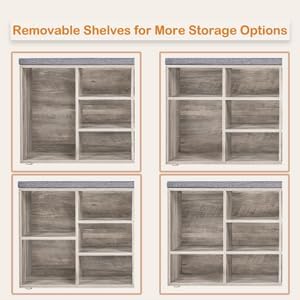 DINZI LVJ Shoe Bench, 9 Cubbies Shoe Organizer for Entryway, Storage Bench with Cushion, Cubby Shoe Rack with Adjustable Shelves for Living Room, Bedroom, Mudroom, Hallway, Greige