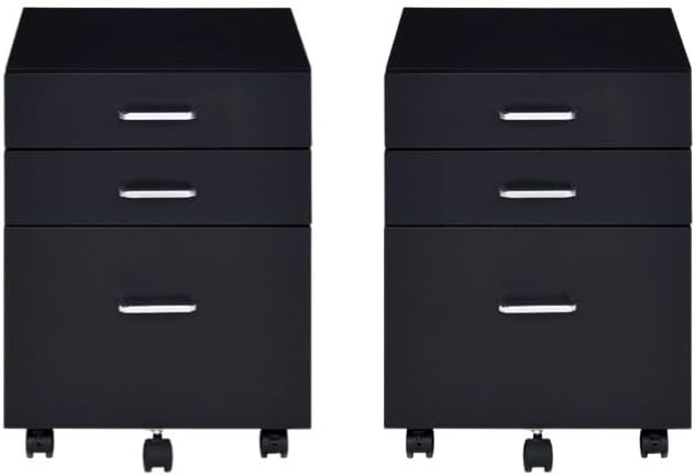 File Cabinet, 3 Drawers Filing Cabinet for Home Office, with Wheels, for A4, Letter Sized Documents, Hanging File Folders (Black-2)
