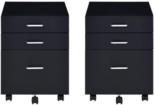 File Cabinet, 3 Drawers Filing Cabinet for Home Office, with Wheels, for A4, Letter Sized Documents, Hanging File Folders (Black-2)