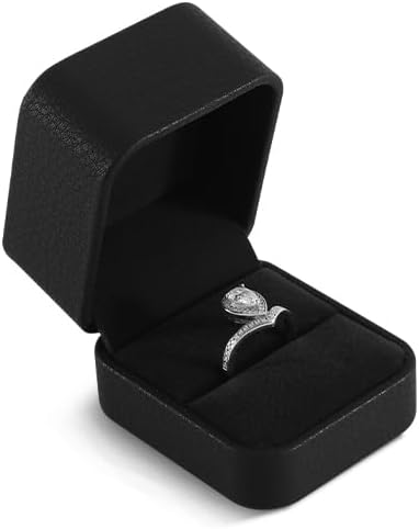 Premium Wedding Ring Boxes - Luxury Proposal Box, Black Leather Single Ring Organizer