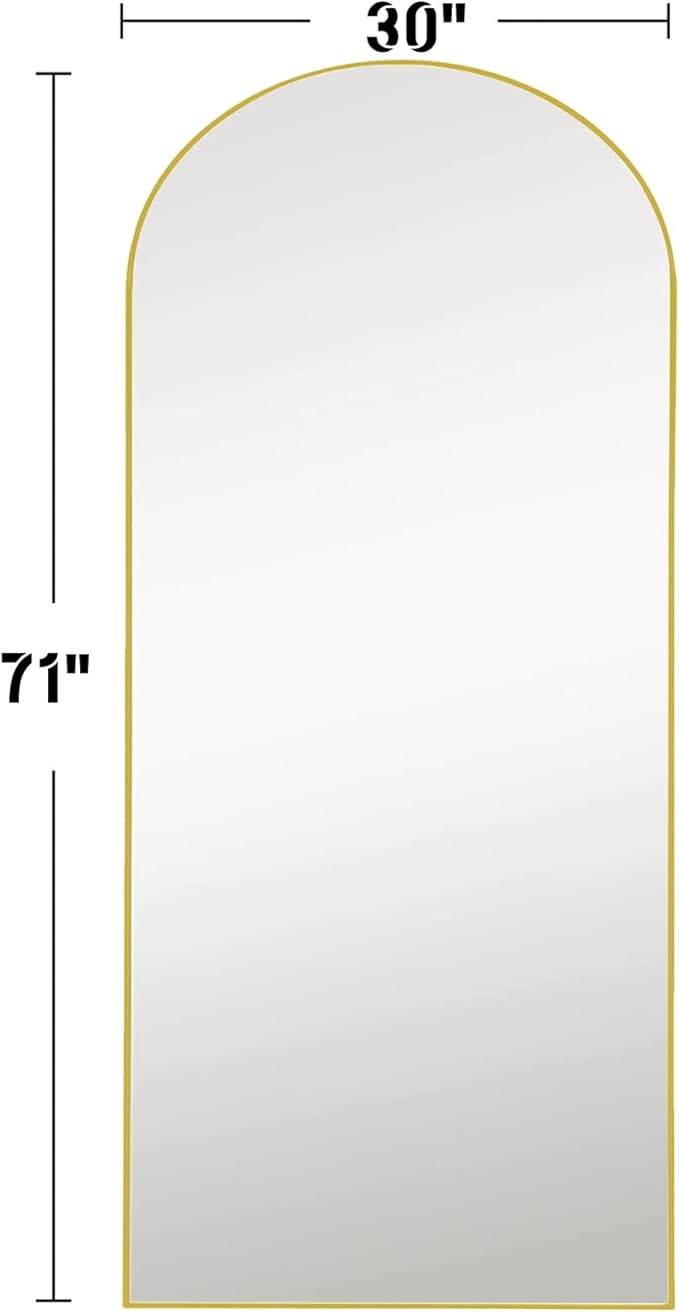 Full Length Mirror, 71"x30" Arched Floor Length Mirror, Oversized Standing Mirror, Hanging or Leaning Against Wall Mounted Mirrors, Large Full Body Mirrors with Aluminum Frame for Bedroom (Gold)