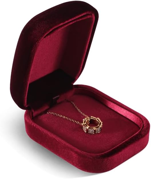 Resilient Velvet Ring Earrings Bracelet Necklace Display Box, Travel Mini Jewelry Organizer Case (Red, Necklace Box)
