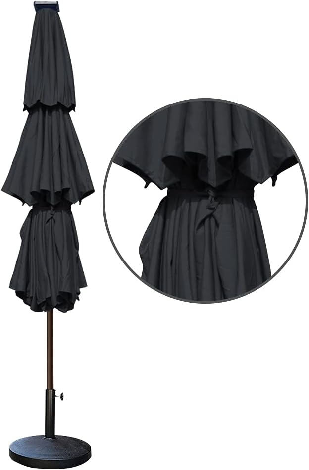 EliteShade USA 10-Year-Non-Fading Solar 9ft 3 Tiers Market Umbrella with 80 LED Lights Patio Umbrellas Outdoor Table with Ventilation,Black