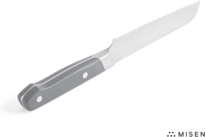 Misen Serrated Bread Knife – High-Carbon Japanese AUS8 Steel – Effortless Slicing of Bread, Pastries, and Fruits – Razor-Sharp Edge and Durable Blade with Ergonomic Handle - 5", Gray