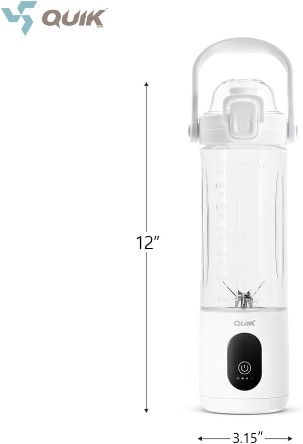 Portable Blender - Cordless 24oz. Personal Blender for Shakes and Smoothies, Licuadora, BPA Free - Ice Crush, Dishwasher safe parts, Waterproof, Triple Batteries, Juicer Cup (White)