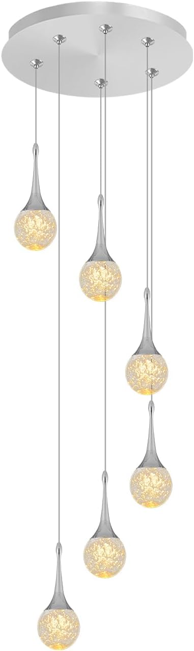 Flashing God Pendant Lights Kitchen Island 6-Lights Pendant Chandelier for Dining Room Hallway Stairwell LED Dimmable 2700K-6000K