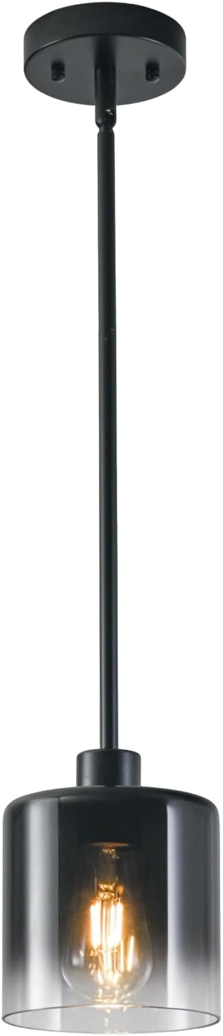 Black Pendant Light Fixtures, Modern Pendant Lights for Kitchen Island with Adjustable Rods, Industrial Glass Pendant Lights for Dining Table Hallway Bedroom Living Room, 1 Pack