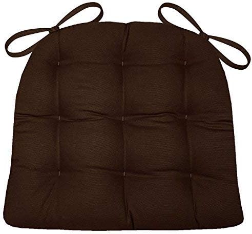 Barnett Home Decor Cotton Duck Brown Dining Chair Pad with Ties - Medium Size 18 Chair Cushion - Latex Foam Fill - Machine Washable, Reversible, Solid Color, 100% Cotton, Made in USA