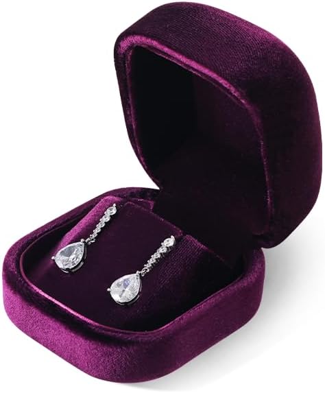 Resilient Velvet Ring Earrings Bracelet Necklace Display Box, Travel Mini Jewelry Organizer Case (Purple, Earrings Box)