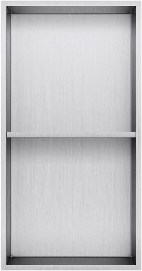 Shower Niche, 12"x24" No Tile Needed, The Insert Storage Rectangle Double Shower Shelf is Easy to Install, Stainless Steel, Brushed Nickel