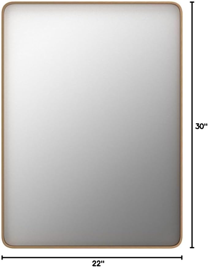 LOAAO 22”X30” Gold Bathroom Mirror, Rounded Rectangle Gold Frame Mirror, Brushed Gold Bathroom Vanity Mirror Wall-Mounted, Anti-Rust, Hangs Horizontally or Vertically