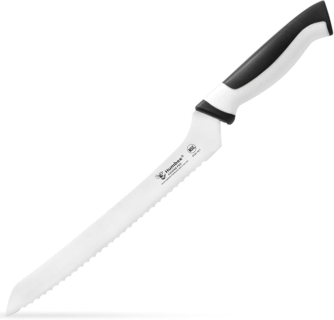 8-Inch Offset Serrated Bread Knife, Premium High Carbon Stainless Steel Blade Knife for Bread with Ergonomic Handle, NSF Certified, DT-31 Series, White
