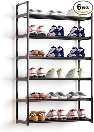 Metal Storage Shoe Rack,Large Capacity Shoe Organizer, Free Individual Assembly for 18-21 Pairs, for Entryway,Closet, Bedroom, Black (6 Tiers)