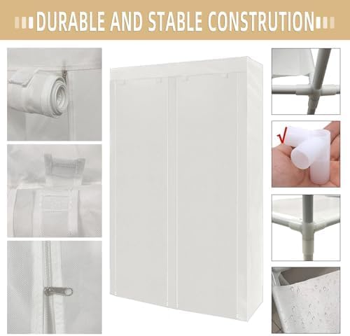 ERONE Shoe Rack Storage Organize, 28 Pairs Portable Double Row with Nonwoven Fabric Cover Shoe Shelf Cabinet for Closet (White)