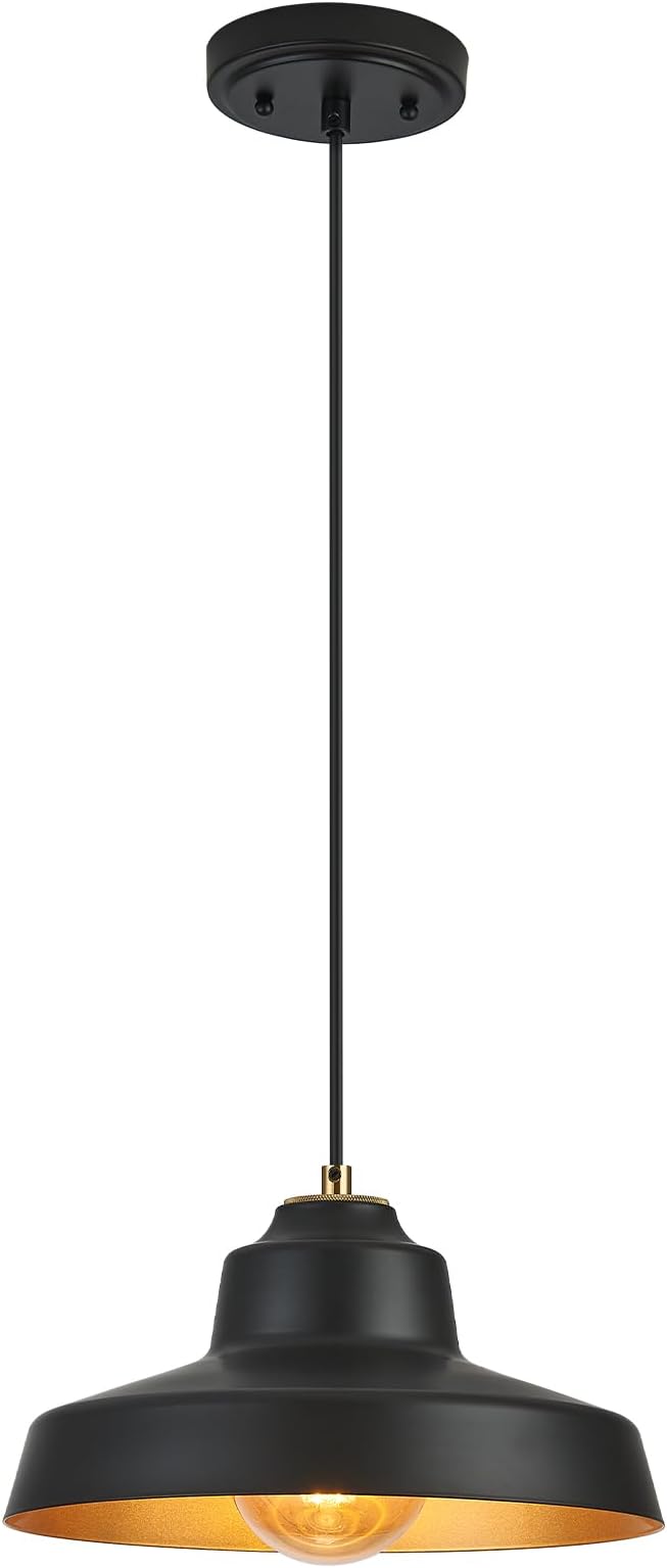 12 Inch Black Pendant Light Fixture,Farmhouse Hanging Lamp Adjustable Height Dome Pendant Lights for Kitchen Island Dining Room,1 Pack