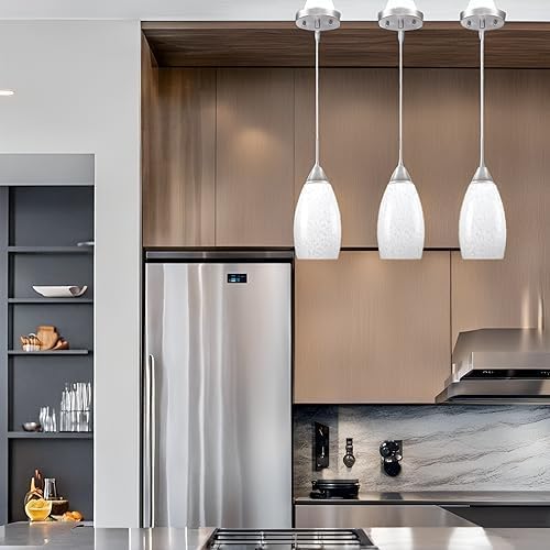 Mini Glass Pendant Light 4.72" with Handblown Milk White Marble Art Glass Hanging Light 3-Pack Oval Ceiling Hanging Light Fixture for Dining Room Kitchen Island Cafe Foyer Hallway