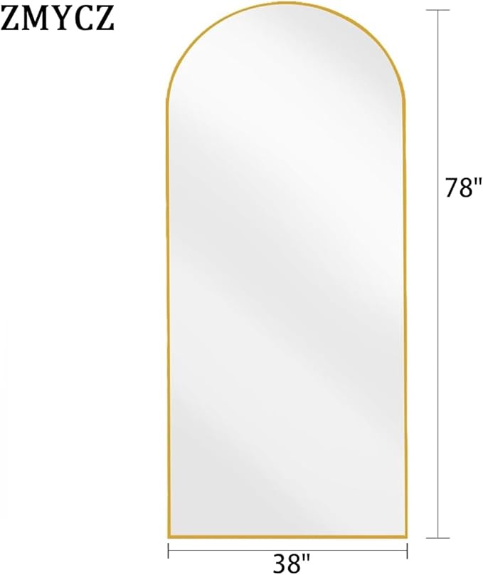 Full Length Mirror, 78"x38" Arched Floor Length Mirror with Stand, Gold Body Mirrors Hanging or Leaning, Wall Mirrors Freestanding with Aluminum Frame for Living Room, Bedroom