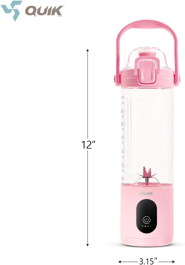 Portable Blender - Cordless 24oz. Personal Blender for Shakes and Smoothies, Licuadora, BPA Free - Ice Crush, Dishwasher safe parts, Waterproof, Triple Batteries, Juicer Cup (Pink)