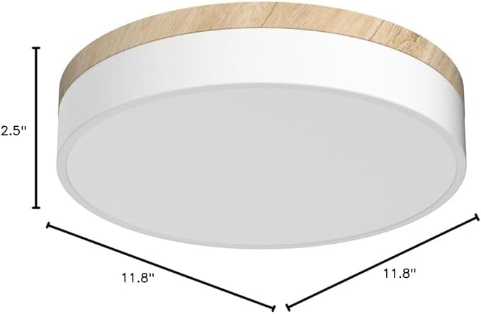 Modern Dimmable LED Close to Ceiling Light Minimalist Wood Oak Flush Mount Ceiling Light Fixture with Lampshade for Bedroom Living Room Bathroom Laundry Room (White-Dimmable, 11.8''/30cm)