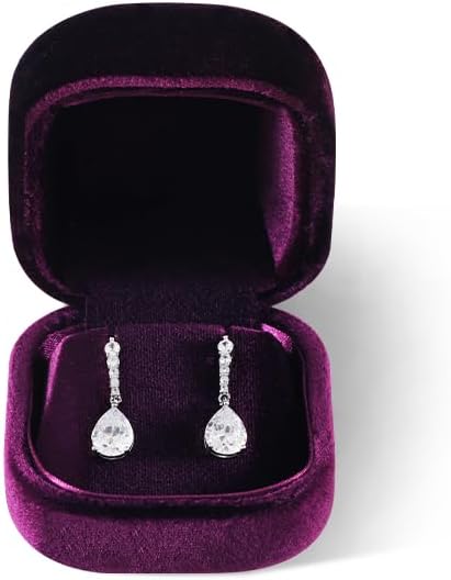 Resilient Velvet Ring Earrings Bracelet Necklace Display Box, Travel Mini Jewelry Organizer Case (Purple, Earrings Box)