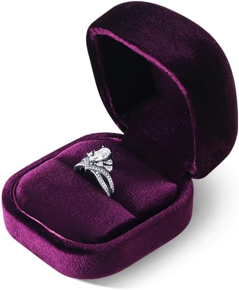 Resilient Velvet Ring Earrings Bracelet Necklace Display Box, Travel Mini Jewelry Organizer Case (Purple, Ring Box)
