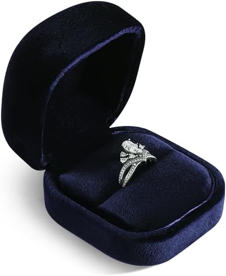 Resilient Velvet Ring Earrings Bracelet Necklace Display Box, Travel Mini Jewelry Organizer Case (Blue, Ring Box)