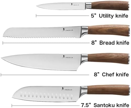 Natura Series 4 PCS Chef Knife Set with Gift Box, Ultra Sharp Kitchen Knives with Natural Wooden Handles