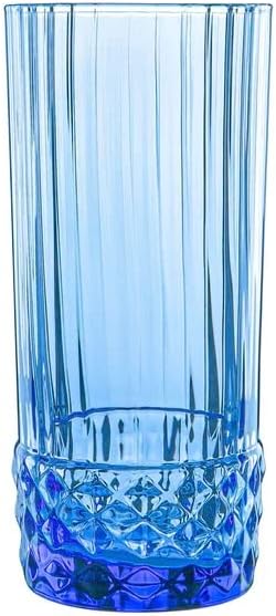 Bormioli Rocco America '20s Set Of 6 Cooler Glasses, 16.5 Oz. Colored Crystal Glass, Sapphire Blue, Made in Italy.