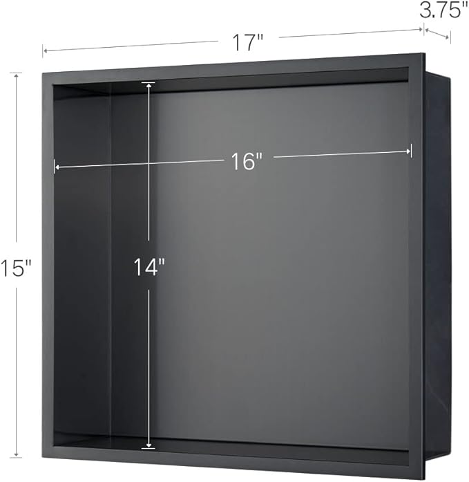 Shower Niche, 14"x16" No Tile Needed, The Insert Storage Rectangle Single Shower Shelf is Easy to Install, Stainless Steel, Black Grey