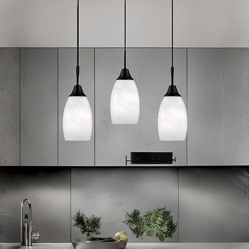 Mini Glass Pendant Light,4.72" Black White Hanging Lights 3-Pack Handblown White Oval Art Glass Hanging Pendant Light for Kitchen Island,Dining Room,Living,Foyer,Hallway, Entry
