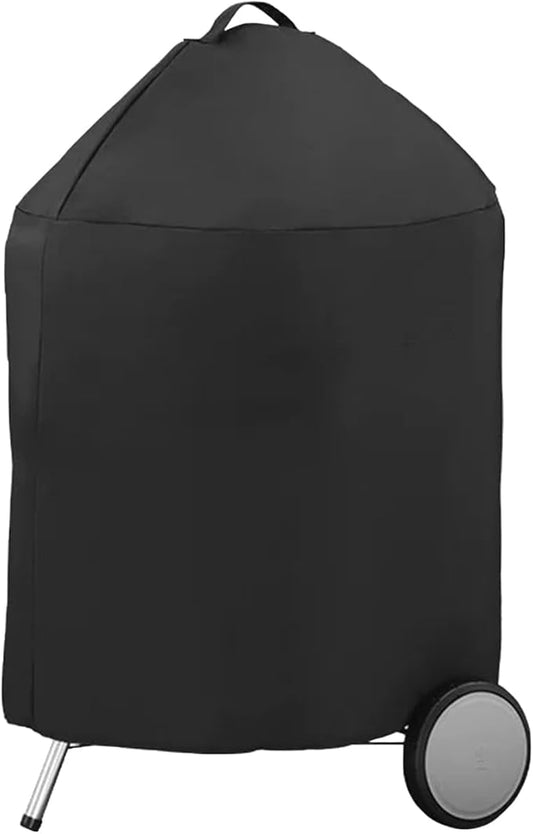 Round BBQ Grill Cover for 18 Inch Charcoal Grills Waterproof, Fade Resistant, UV Resistant Kettle BBQ Grill Cover with Hook & Loop Strap, Dome Smoker Cover, Black (18in)