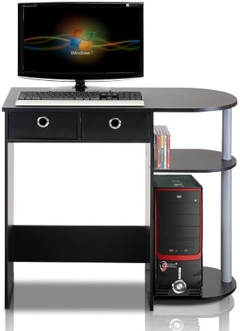 Furinno Go Green Home Laptop Notebook Computer Desk/Table with 2 Drawer Bins, Black/Grey/Black