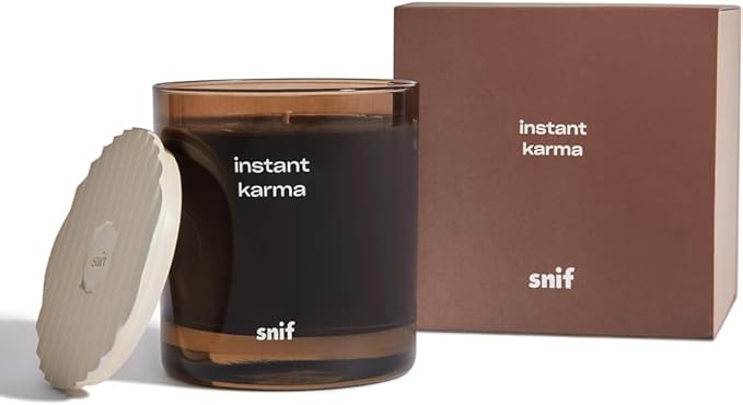 Instant Karma Luxury Scented Candle by Snif, Dark and Dreamy Scent, 200+ Hours, 100% Cotton Fiber Wicks, Soy Wax Blend, Non-Toxic, Vegan, 50 oz