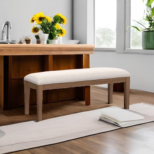 HUIMO Upholstered Entryway Bench for Bedroom for End of Bed, Dining Bench with Padded Seat for Kitchen, Living Room, Fabric Solid Wood (Beige)
