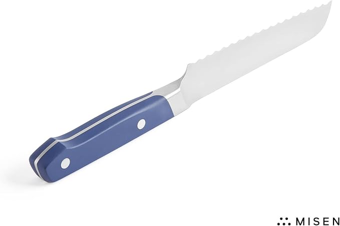 Misen Serrated Bread Knife – High-Carbon Japanese AUS8 Steel – Effortless Slicing of Bread, Pastries, and Fruits – Razor-Sharp Edge and Durable Blade with Ergonomic Handle - 5", Blue