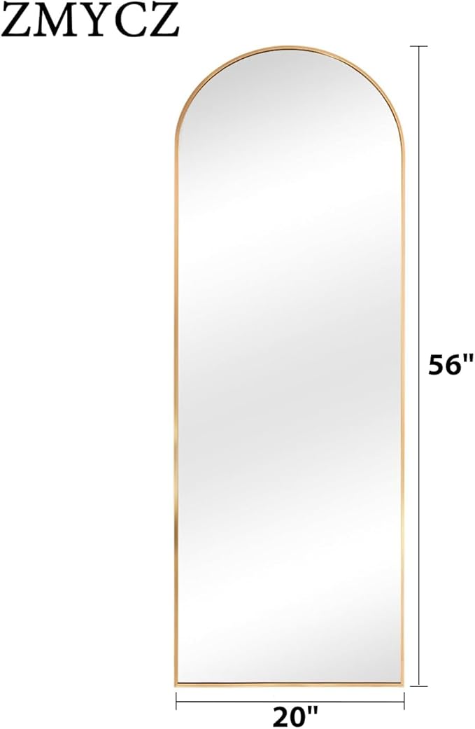Arched Floor Mirror, 56"x20" Full Length Mirror, Standing Mirror Hanging or Leaning, Body Mirrors with Stand, Wall Mounted Arched-Top Mirrors with Aluminum Frame for Bedroom (Gold)