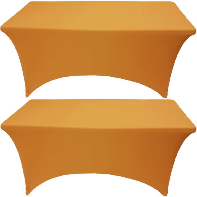 2 Pack 6FT Gold Spandex Tablecloth Stretch Fitted Table Cover for Rectangular Table Event, Wedding, Banquet and Parties